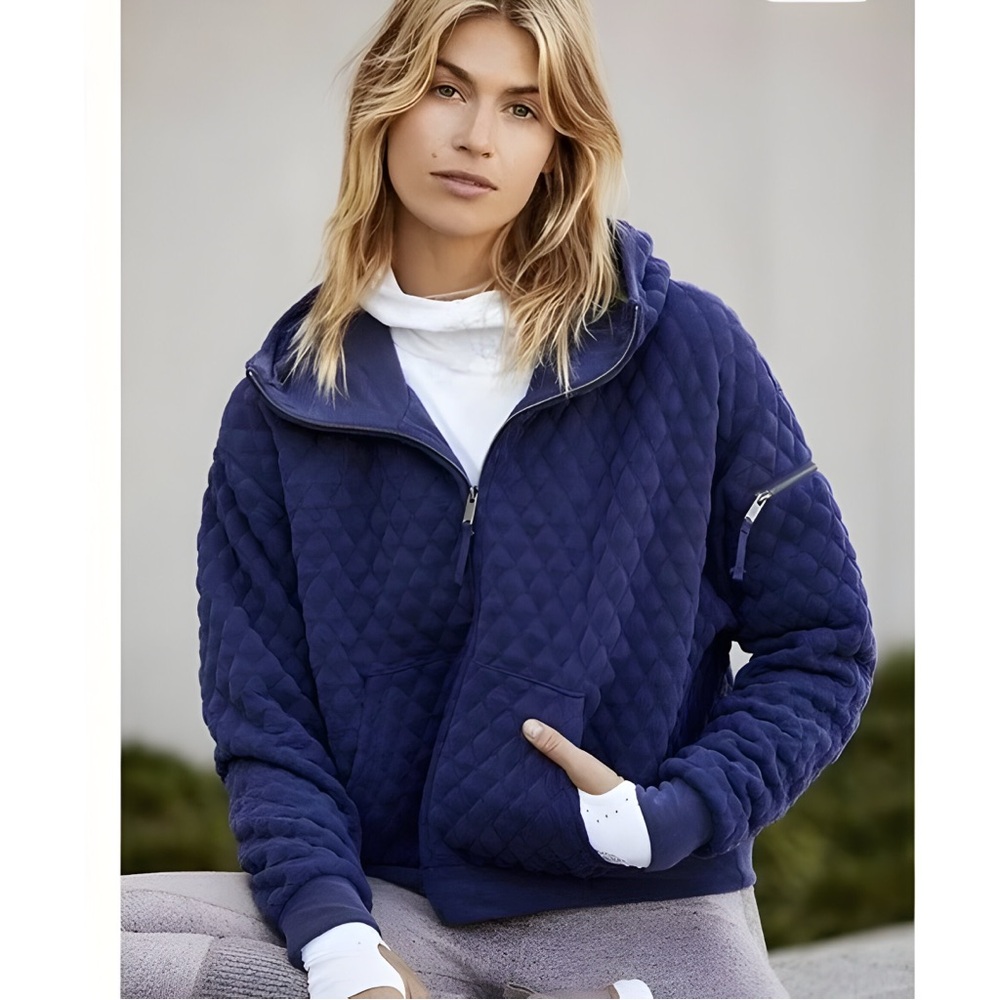 Free People Movement Oversized Quilted Hoodie Jacket Full Zip Dark Gray | Size M - Picture 4 of 16